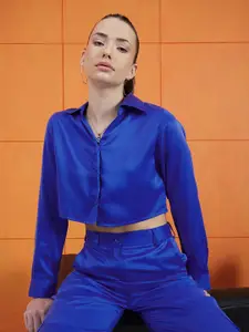 STREET 9 Comfort Boxy Spread Collar Crop Casual Shirt