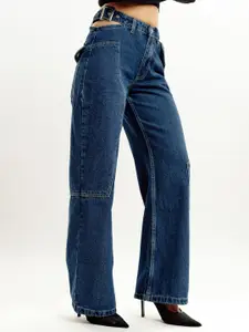 FREAKINS Women Straight Fit Low-Rise Clean Look Light Fade Pure Cotton Belted Jeans