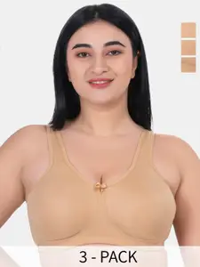 KOMLI Pack Of 3 Plus Size Full Coverage Cotton T-shirt Bra With All Day Comfort