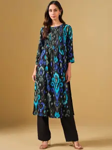 Global Desi Ethnic Motifs Printed Pleated A-Line Kurta