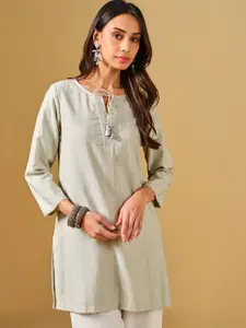 Global Desi Tie-Up Neck Striped Kurta