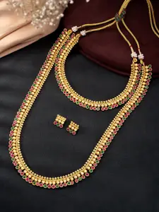 Peora Gold Plated Stones Studded Choker & Long Necklace Jewellery Set