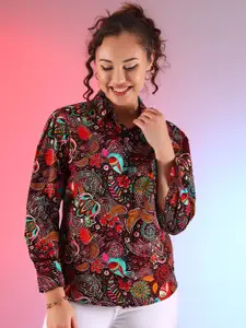 KALINI Spread Collar Floral Printed Crepe Casual Shirt