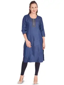 BAESD Denim Mandarin Three-Quarter Sleeves Straight Kurta