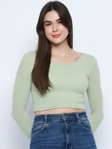 Mayra Ribbed Round Neck Long Sleeves Fitted Crop Top