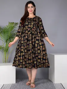 BAESD Ethnic Motifs Print Maternity A-Line Midi Dress