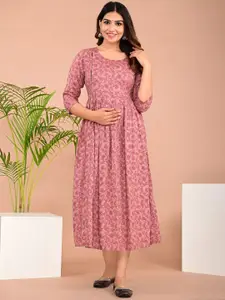 BAESD Ethnic Motifs Printed Maternity Nursing Maternity Fit & Flare Midi Ethnic Dress