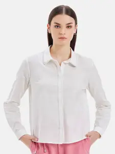 Kazo Diana Comfort Spread Collar Embellished Linen Casual Shirt