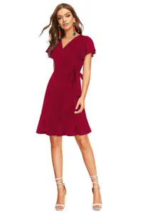 ODETTE V-Neck Acrylic Flutter Sleeve Dress