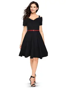 ODETTE Cold Shoulder Sleeves Fit & Flare Dress