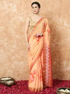 Stylefables Floral Linen Blend Khadi Saree