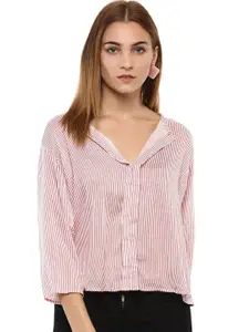 Mayra Vertical Striped High-Low Crepe Shirt Style Top