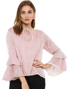 Mayra Vertical Stripes Tie-Up Neck Bell Sleeves Top
