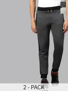 MADSTO Men Pack Of 2 Cotton Slim-Fit Mid Rise Cotton Joggers