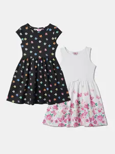 R&B Girls Pack Of 2 Floral Printed Cotton A-Line Dress