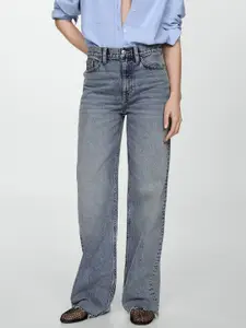 MANGO Women Light Fade High-Waist Wideleg Cotton Jeans