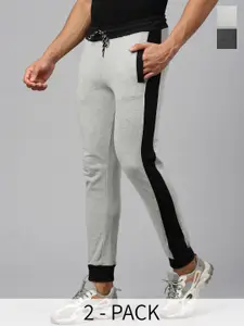 MADSTO Men Pack Of 2 Mid-Rise Slim-Fit Cotton Joggers