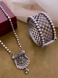 ATIBELLE German Silver-Plated Stones Studded & Beaded Bangle & Necklace Jewellery Set