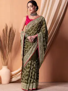 Indya Luxe Floral Embroidered Satin Ready To Wear Saree