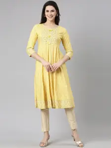 Neerus Geometric Printed A-Line Kurta