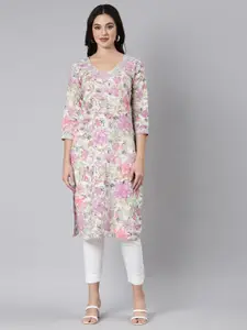 Neerus Floral Printed Pure Cotton Sequinned Kurta