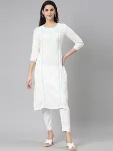 Neerus Ethnic Motifs Yoke Design Thread Work Straight Kurta