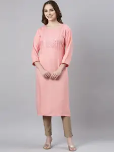 Neerus Floral Yoke Design Sequined Straight Kurta