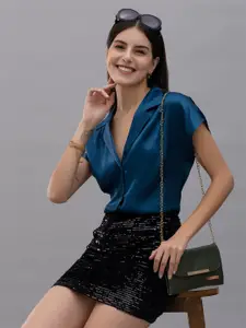 PURYS Smart Cuban Collar Extended Sleeves Satin Casual Shirt