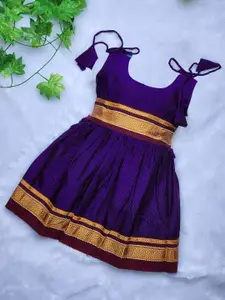 BAESD Girls Self Design Pleated Cotton Fit and Flare Ethnic Dresses