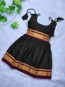 BAESD Girls Self Design Pleated Cotton Belted Fit and Flare Ethnic Dress