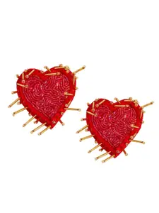 Sangria Beaded Heart Shaped Stud Earrings