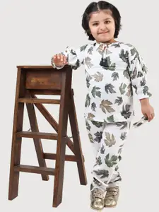 BAESD Girls Tropical Printed Tie Up Neck Bell Sleeves Top & Trouser