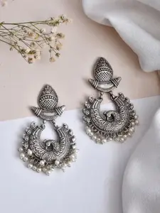 DASTOOR Silver-Plated Artificial Beads-Beaded Oxidised Contemporary Chandbalis