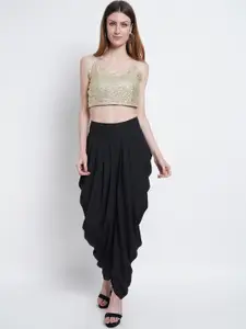 Purple State Embellished Crop Top With Dhoti Pants