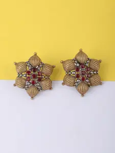 Anouk Silver-Toned Silver-Plated Oxidised Floral Stud Earrings