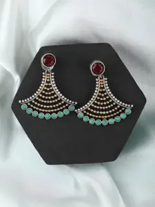 Anouk Red Silver-Plated Stone Studded Drop Earrings