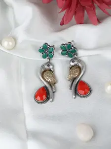 Anouk Silver-Toned Silver-Plated Contemporary Oxidised Drop Earrings