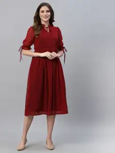 HOUSE OF KKARMA Tie-Up Neck Bell Sleeve Georgette Fit & Flare Midi Dress