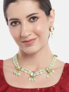 Anouk Women Gold-Plated Kundan Studded Layered Beaded Necklace with Earrings