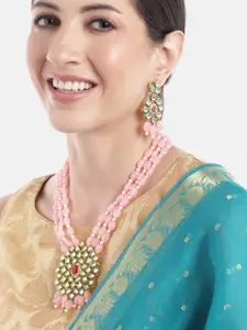 Anouk Women Gold-Plated Kundan Studded Layered Beaded Necklace with Earrings