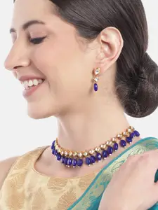 Anouk Women Gold-Plated Kundan Studded Beaded Necklace with Earrings