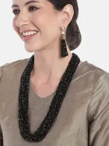 Anouk Women Gold-Plated Layered Beaded Necklace with Earrings