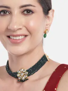 Anouk Women Gold-Plated Kundan Studded Layered Beaded Necklace with Earrings