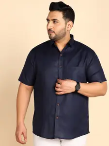 PRINTCULTR Plus Size Spread Collar Classic Cotton Linen Casual Shirt