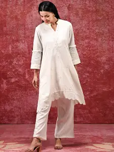 Lakshita Geometric Embroidered Cotton Linen A-Line Kurta