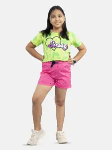 KiddoPanti Girls Dyed T-shirt with Shorts