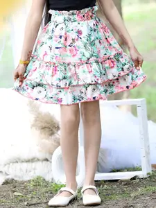 Cutiekins Girls Floral Printed Layered Flared Above Knee Length Skirt