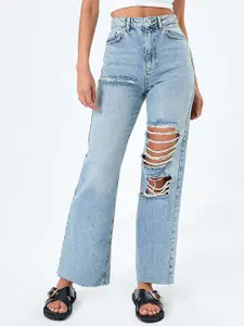 LULU & SKY Women Straight Fit High-Rise Highly Distressed Light Fade Jeans