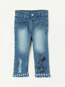 Juniors by Lifestyle Girls Minnie Mouse Printed Heavy Fade Jeans