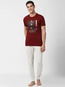 Peter England Printed Pure Cotton T-shirt With Joggers